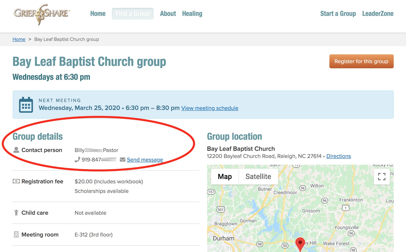 Group detail page