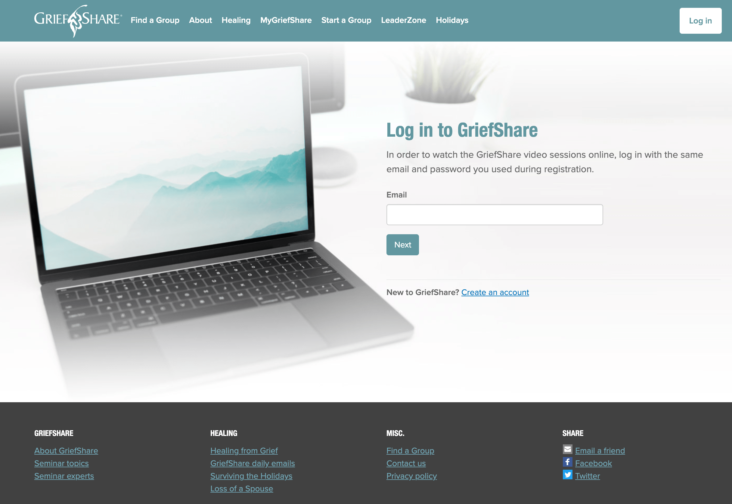 Login page